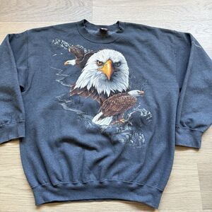 Vintage Sportex Sweater Adult XL Gray Bald Eagles Sedona AZ Patriotic Crew